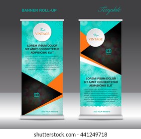Green Roll up banner stand template flower vintage flyer design, advertisement, display layout