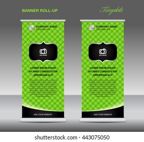 Green Roll up banner stand template vintage flyer design vector, advertisement, display,flyer