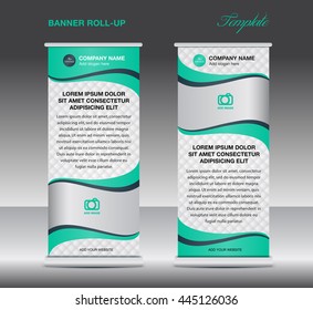 Green Roll up banner stand template vintage banner design