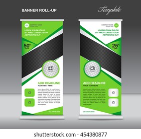 Green Roll up banner stand template advertisement display vector design
