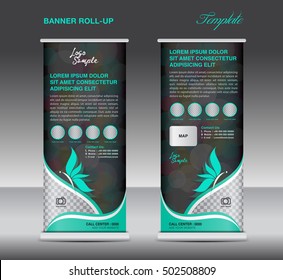 Green Roll up banner, stand template, banner design, cosmetics banner, display layout, pop, advertisement