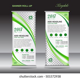 Green  roll up banner template, banner design, stand template, display template, pull up, advertisement,  flyer design