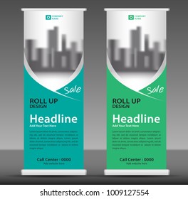 Green Roll up banner template, flyer layout vector, pull up, x-banner, web banner design, business flyer, poster, ad, advertisement, backdrop, j-flag, printing media