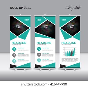 Green Roll Up Banner template and info graphics vector, standy template, advertisement, display flyer