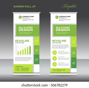 Green Roll Up Banner template and info graphics, stand design, advertisement, display, flyer design, vector illustration, pull up, banner template