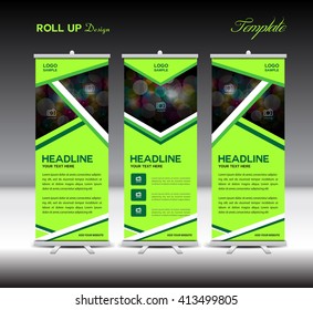 Green Roll Up Banner template, stand design, display, advertisement, flyer layout design