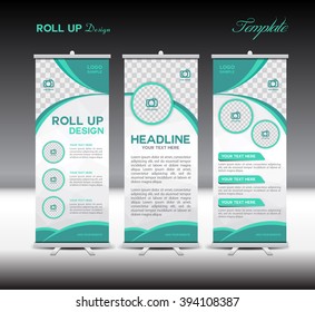 Green Roll Up Banner template vector illustration, standy template, polygon background, advertisement, display, flyer design