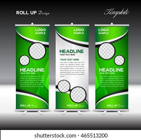Green Roll Up Banner template vector illustration, roll up stand, banner design,advertisement, display, flyer design