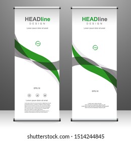 Green Roll up banner vertical template design, for brochure, business, flyer, infographics. modern x-banner and flag-banner advertising. vector illustration