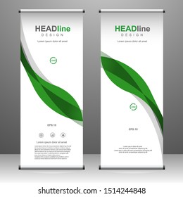 Green Roll up banner vertical template design, for brochure, business, flyer, infographics. modern x-banner and flag-banner advertising. vector illustration