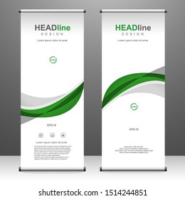 Green Roll up banner vertical template design, for brochure, business, flyer, infographics. modern x-banner and flag-banner advertising. vector illustration