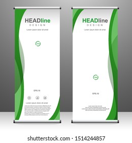 Green Roll up banner vertical template design, for brochure, business, flyer, infographics. modern x-banner and flag-banner advertising. vector illustration