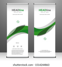 Green Roll up banner vertical template design, for brochure, business, flyer, infographics. modern x-banner and flag-banner advertising. vector illustration
