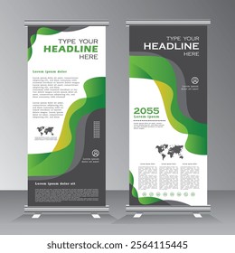 Green Roll up banner vertical template design, for brochure, business, modern x-banner and Stand banner advertising, Roll up banner for business, vector illustration