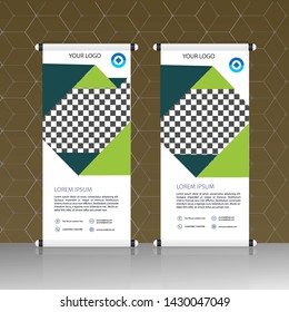 Green roll up business brochure flyer banner design vertical template vector, cover presentation abstract geometric background, modern publication x-banner and flag-banner, layout in rectangle size.