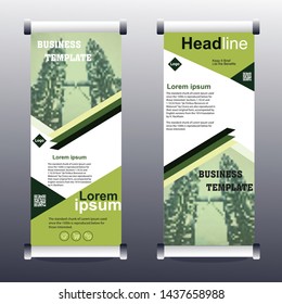 Green roll up business brochure flyer banner design vertical template vector, cover presentation abstract geometric background, modern publication x-banner and flag-banner, layout in rectangle size.