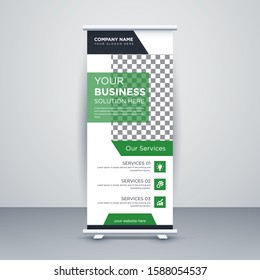 Green roll up business brochure flyer banner design vertical template vector, cover presentation abstract geometric background, modern publication x-banner and flag-banner, layout in rectangle size.3