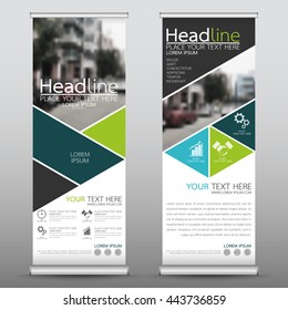 Green roll up business brochure flyer banner design template vector, leaflet cover presentation abstract geometric background, modern publication x-banner and flag-banner, layout in rectangle size.