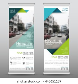 Green Roll Up Business Brochure Flyer Banner Design Vertical Template Vector, Cover Presentation Abstract Geometric Background, Modern Publication X-banner And Flag-banner, Layout In Rectangle Size.