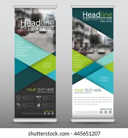 Green roll up business brochure flyer banner design vertical template vector, cover presentation abstract geometric background, modern publication x-banner and flag-banner, layout in rectangle size.