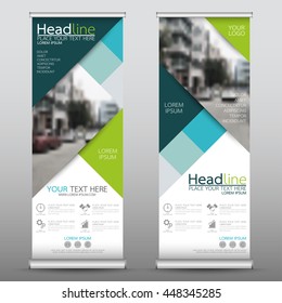 Green roll up business brochure flyer banner design vertical template vector, cover presentation abstract geometric background, modern publication x-banner and flag-banner, layout in rectangle size.