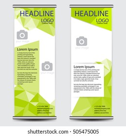 Green roll up business brochure flyer banner design vertical template vector, cover presentation abstract geometric background, modern publication x-banner and flag-banner, layout in rectangle size