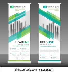 Green roll up business brochure flyer banner design template vector, stand, presentation, advetisement, marketing, ads, poster, polygon backgrond