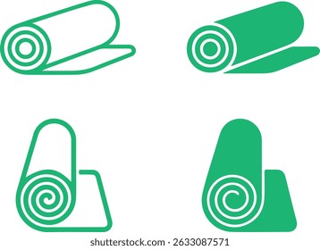 Green Rolled Yoga Mat Icon Vector Set	