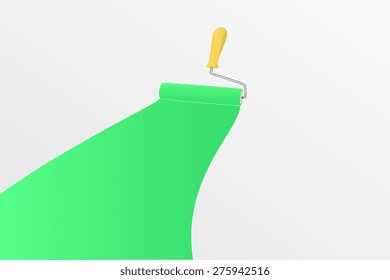 green roller brush drawing on white background