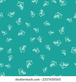 Green Roller skate icon isolated seamless pattern on green background.  Vector