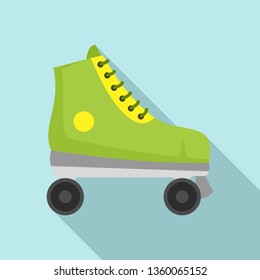 Green roller skates icon. Flat illustration of green roller skates vector icon for web design