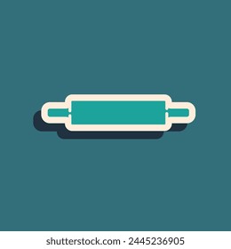 Green Rolling pin icon isolated on green background. Long shadow style. Vector