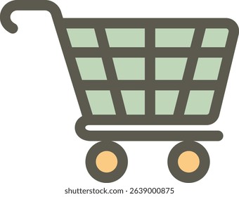 Green Rolling Shopping Cart Vector Illustration