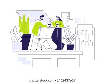 Green roof abstract concept vector illustration. Man relaxing on the green rooftop garden, ecology environment, sustainable building, modern eco-friendly architecture abstract metaphor.