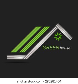 Green roof house logo icon and swoosh graphic element