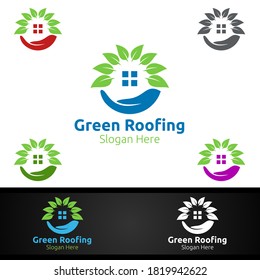 Green Roofing Logo for Property Roof Real Estate or Handyman Architecture