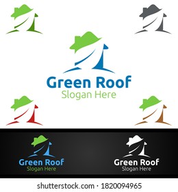 Green Roofing Logo for Property Roof Real Estate or Handyman Architecture