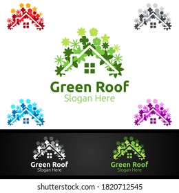 Green Roofing Logo for Property Roof Real Estate or Handyman Architecture