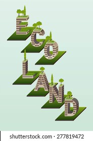 green roofs in the top of letters as buildings