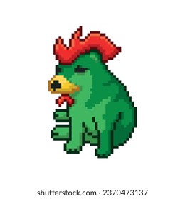 Green rooster costume, pixel art dog