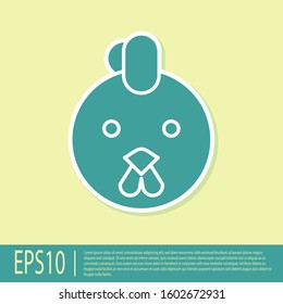 Green Rooster zodiac sign icon isolated on yellow background. Astrological horoscope collection.  Vector Illustration