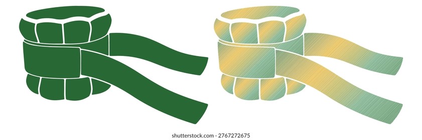 Green rope knot, bundled shape, simple knot, textured yellow green knotted rope
