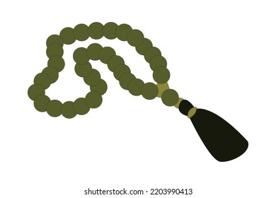 Green rosary Isolated on white background, Islamic rosary vector illustration. Prayer beads 