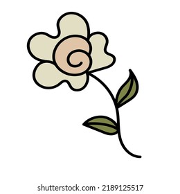 Green rose close-up in doodle style on a white background