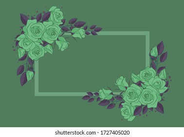 Green rose, free frame. Green background vector illustration