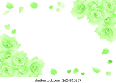 Green rose and petal frame for decorative floral design materials
