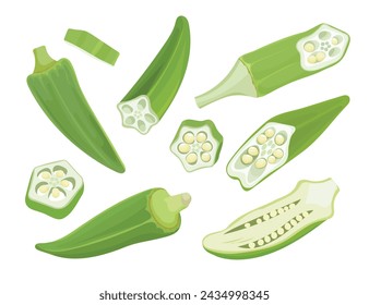 Green roselle or okra or rosellecut pieces