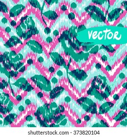 Green roses background on a pink zig zag pattern. Chevron seamless pattern with translucent flowers roses.