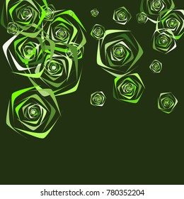Green roses of different sizes on a green background. Flowers. Beautiful background of green roses. Vector illustration. Placer of flowers. Vector drawing of roses. Plants. Nature. Spring.