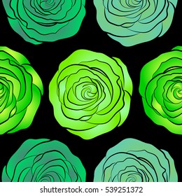 Green roses. Trendy vector seamless Floral Pattern.